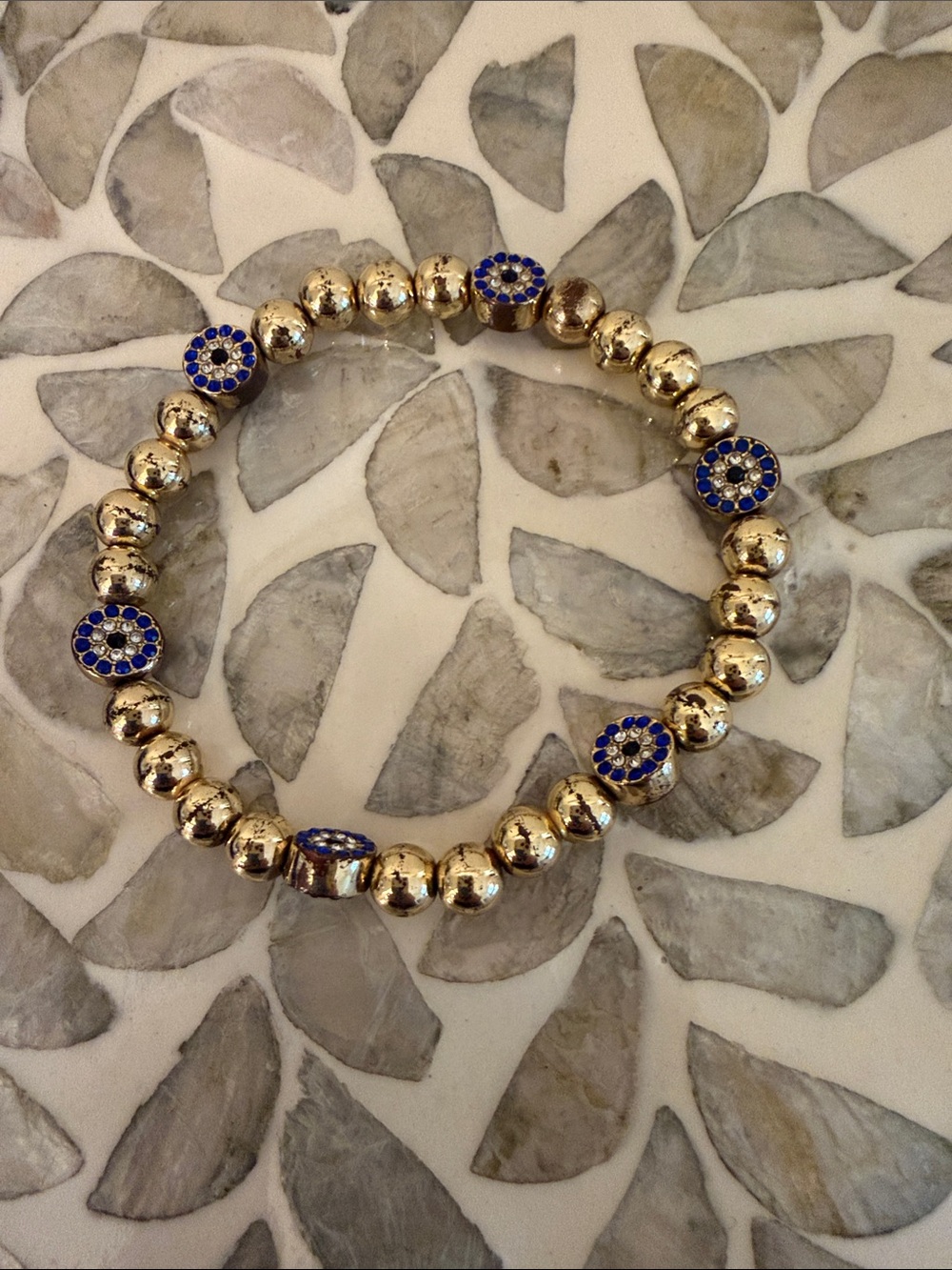 BaubleBar Gold Beaded Bracelet with Blue Pave Discs